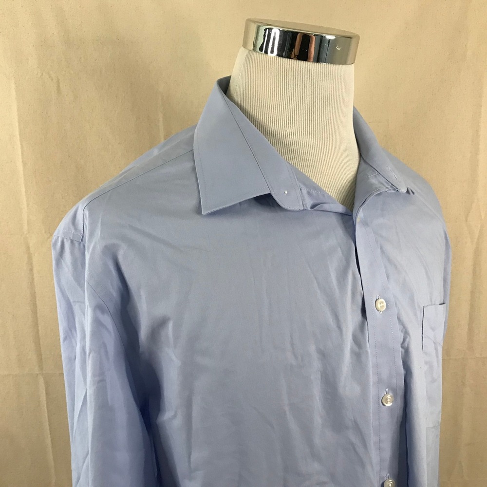 Stafford 18 34/35 Fitted Dress Shirt Travel Broadcloth Light Blue Solid Mens